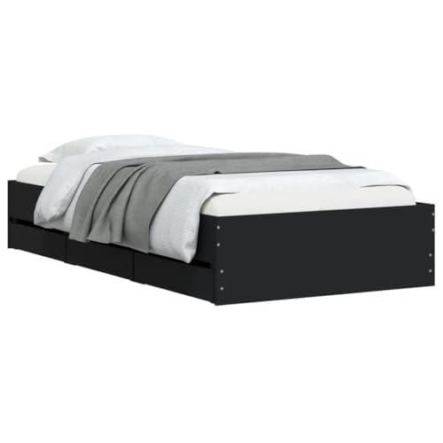 HEFZGDB Bettgestell mit Schubladen Schwarz 100x200 cm Holzwerkstoff Daybed Gästebett Familienbett Doppelbett für Gästezimmer Herberge Schlafzimmer Wohnbereich von HEFZGDB