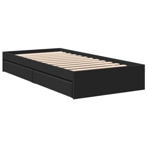HEFZGDB Bettgestell mit Schubladen Schwarz 100x200 cm Holzwerkstoff Jugendbett Gästebett Einzelbetten Bettrahmen für Gästezimmer Schlafzimmer Herberge Wohnbereich von HEFZGDB