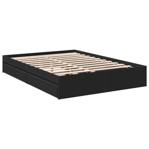HEFZGDB Bettgestell mit Schubladen Schwarz 135x190 cm Holzwerkstoff Jugendbett Gästebett Einzelbetten Bettrahmen für Gästezimmer Schlafzimmer Herberge Wohnbereich HEFZGDB Bettgestell mit Schubladen Schwarz 135x190 cm Holzwerkstoff Jugendbett Gästebett Einzelbetten Bettrahmen für Gästezimmer Schlafzimmer Herberge Wohnbereich von HEFZGDB