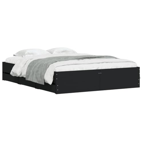 HEFZGDB Bettgestell mit Schubladen Schwarz 150x200 cm Holzwerkstoff Daybed Gästebett Familienbett Doppelbett für Gästezimmer Herberge Schlafzimmer Wohnbereich HEFZGDB Bettgestell mit Schubladen Schwarz 150x200 cm Holzwerkstoff Daybed Gästebett Familienbett Doppelbett für Gästezimmer Herberge Schlafzimmer Wohnbereich von HEFZGDB