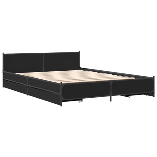 HEFZGDB Bettgestell mit Schubladen Schwarz 150x200 cm Holzwerkstoff Single Bed Gästebett Doppelbett Bettrahmen für Schlafzimmer Wohnbereich Gästezimmer Herberge von HEFZGDB