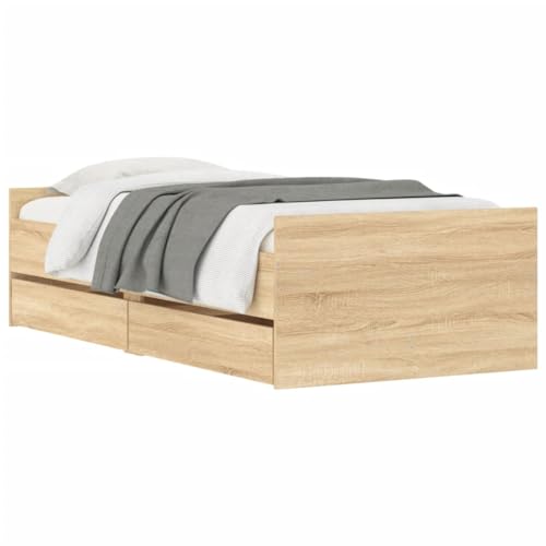 HEFZGDB Bettgestell mit Schubladen Sonoma-Eiche 90x200 cm Jugendbett Gästebett Bettgestell Single Bed für Herberge Schlafzimmer Wohnbereich Gästezimmer von HEFZGDB