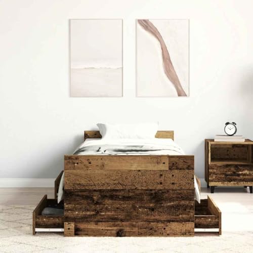 HEFZGDB Bettgestell ohne Matratze Altholz-Optik 90x190cm Holzwerkstoff Daybed Gästebett Bettgestell Einzelbett für Herberge Schlafzimmer Wohnbereich Gästezimmer von HEFZGDB