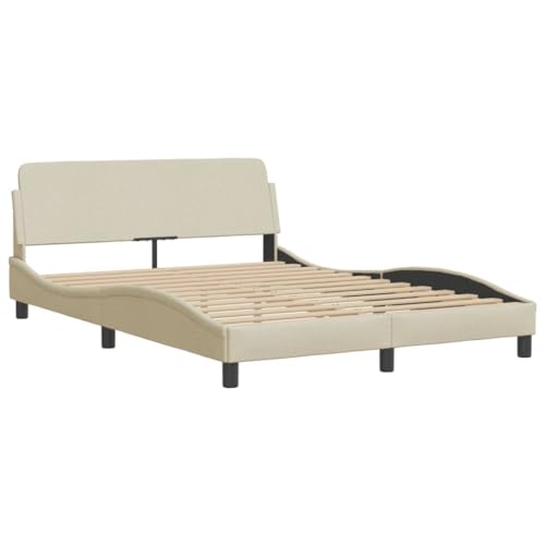 HEFZGDB Bettgestell ohne Matratze Creme 120x200 cm Stoff Jugendbett Gästebett Bettgestell Ehebett für Wohnbereich Herberge Gästezimmer Schlafzimmer von HEFZGDB