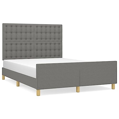 HEFZGDB Bettgestell ohne Matratze Dunkelgrau 140x190 cm Stoff Ehebett Bettgestell Bed Frame Einzelbett für Herberge Wohnbereich Gästezimmer Schlafzimmer von HEFZGDB