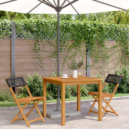 HEFZGDB Bistrostühle 2 STK. Schwarz Massivholz Akazie und Poly Rattan Campingstühle Campingstuhl Essstühle Seselstuhl Wohnzimmer für Garten Parks Balkon Terrasse von HEFZGDB