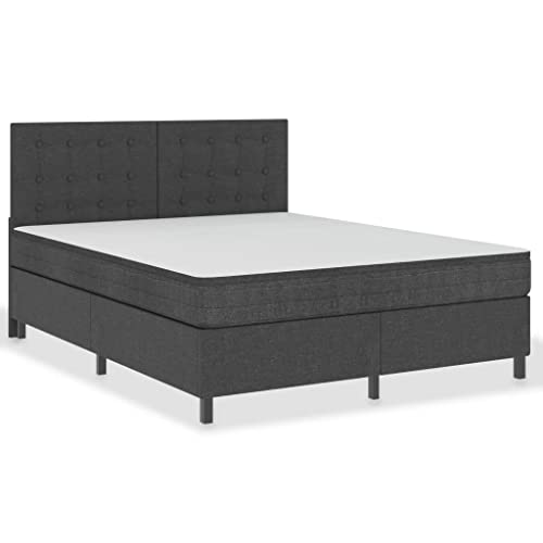 HEFZGDB Boxspringbett Dunkelgrau Stoff 160x200 cm Double Bed Gästebett Bed Frame Bettrahmen für Gästezimmer Herberge Wohnbereich Schlafzimmer von HEFZGDB