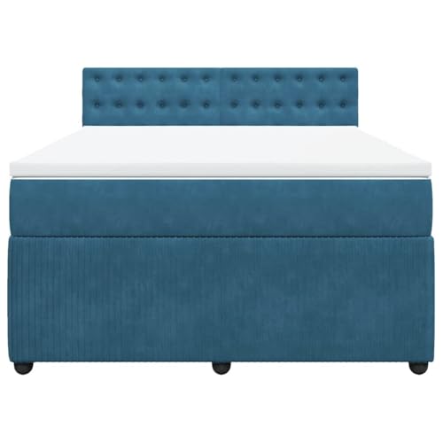 HEFZGDB Boxspringbett mit Matratze Blau 140x200 cm Samt Daybed Bettgestell Bed Frame Doppelbett für Wohnbereich Schlafzimmer Gästezimmer Herberge von HEFZGDB