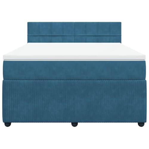 HEFZGDB Boxspringbett mit Matratze Blau 140x200 cm Samt Daybed Bettgestell Bed Frame Doppelbett für Wohnbereich Schlafzimmer Gästezimmer Herberge von HEFZGDB