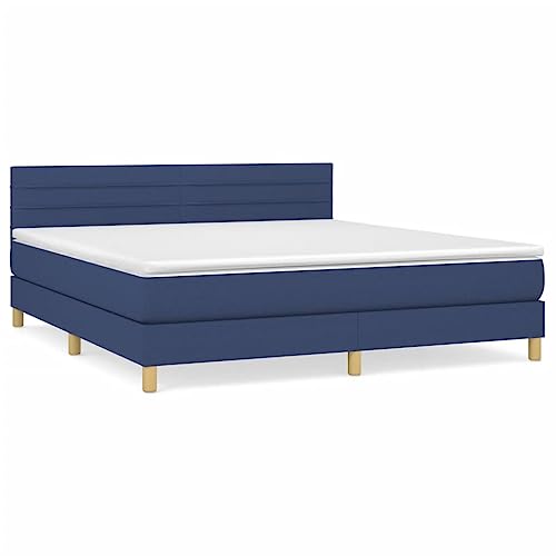 HEFZGDB Boxspringbett mit Matratze Blau 160x200 cm Stoff Single Bed Gästebett Einzelbetten Einzelbett für Herberge Gästezimmer Wohnbereich Schlafzimmer von HEFZGDB