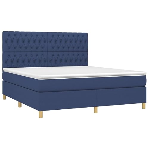 HEFZGDB Boxspringbett mit Matratze Blau 180x200 cm Stoff Daybed Gästebett Bed Frame Bettrahmen für Herberge Wohnbereich Gästezimmer Schlafzimmer HEFZGDB Boxspringbett mit Matratze Blau 180x200 cm Stoff Daybed Gästebett Bed Frame Bettrahmen für Herberge Wohnbereich Gästezimmer Schlafzimmer von HEFZGDB