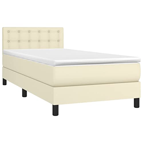 HEFZGDB Boxspringbett mit Matratze Creme 100x200 cm Kunstleder Guest Bed Gästebett Bettgestell Einzelbetten für Schlafzimmer Herberge Wohnbereich Gästezimmer von HEFZGDB