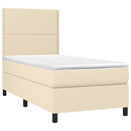 HEFZGDB Boxspringbett mit Matratze Creme 100x200 cm Stoff Double Bed Gästebett Bed Frame Doppelbett für Gästezimmer Wohnbereich Schlafzimmer Herberge von HEFZGDB
