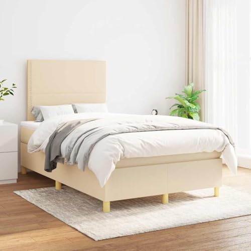 HEFZGDB Boxspringbett mit Matratze Creme 120x190 cm Stoff Daybed Gästebett Bed Frame Bettrahmen für Herberge Wohnbereich Gästezimmer Schlafzimmer von HEFZGDB