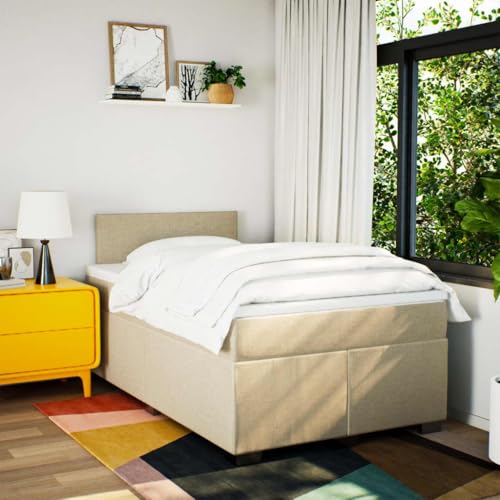 HEFZGDB Boxspringbett mit Matratze Creme 120x200 cm Stoff Daybed Gästebett Bettgestell Einzelbett für Gästezimmer Schlafzimmer Wohnbereich Herberge HEFZGDB Boxspringbett mit Matratze Creme 120x200 cm Stoff Daybed Gästebett Bettgestell Einzelbett für Gästezimmer Schlafzimmer Wohnbereich Herberge von HEFZGDB