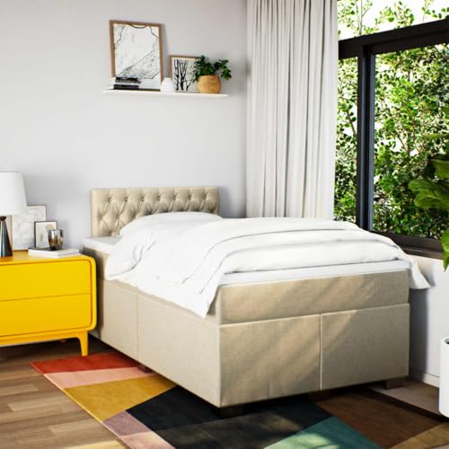 HEFZGDB Boxspringbett mit Matratze Creme 120x200 cm Stoff Daybed Gästebett Bettgestell Einzelbett für Gästezimmer Schlafzimmer Wohnbereich Herberge HEFZGDB Boxspringbett mit Matratze Creme 120x200 cm Stoff Daybed Gästebett Bettgestell Einzelbett für Gästezimmer Schlafzimmer Wohnbereich Herberge von HEFZGDB