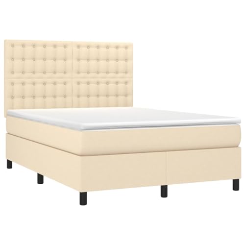 HEFZGDB Boxspringbett mit Matratze Creme 140x190 cm Stoff Double Bed Gästebett Bed Frame Doppelbett für Gästezimmer Wohnbereich Schlafzimmer Herberge HEFZGDB Boxspringbett mit Matratze Creme 140x190 cm Stoff Double Bed Gästebett Bed Frame Doppelbett für Gästezimmer Wohnbereich Schlafzimmer Herberge von HEFZGDB