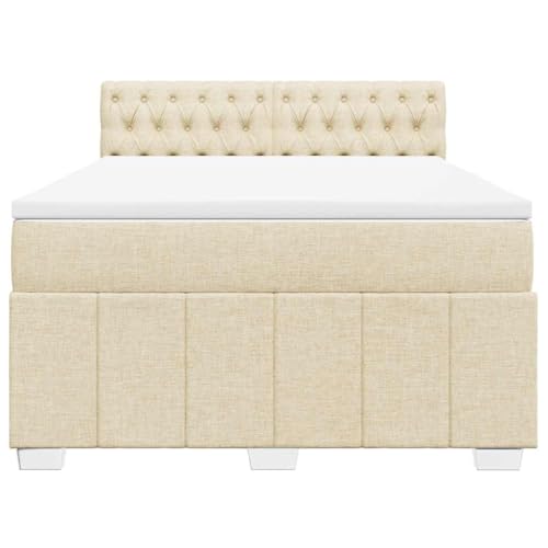 HEFZGDB Boxspringbett mit Matratze Creme 140x190 cm Stoff Jugendbett Bettgestell Familienbett Doppelbett für Gästezimmer Wohnbereich Schlafzimmer Herberge HEFZGDB Boxspringbett mit Matratze Creme 140x190 cm Stoff Jugendbett Bettgestell Familienbett Doppelbett für Gästezimmer Wohnbereich Schlafzimmer Herberge von HEFZGDB
