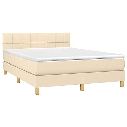 HEFZGDB Boxspringbett mit Matratze Creme 140x190 cm Stoff Single Bed Gästebett Einzelbetten Einzelbett für Herberge Gästezimmer Wohnbereich Schlafzimmer von HEFZGDB