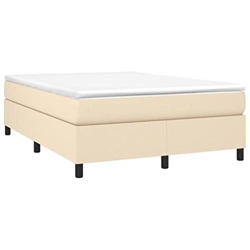 HEFZGDB Boxspringbett mit Matratze Creme 140x200 cm Stoff Jugendbett Gästebett Familienbett Bettrahmen für Wohnbereich Herberge Gästezimmer Schlafzimmer von HEFZGDB
