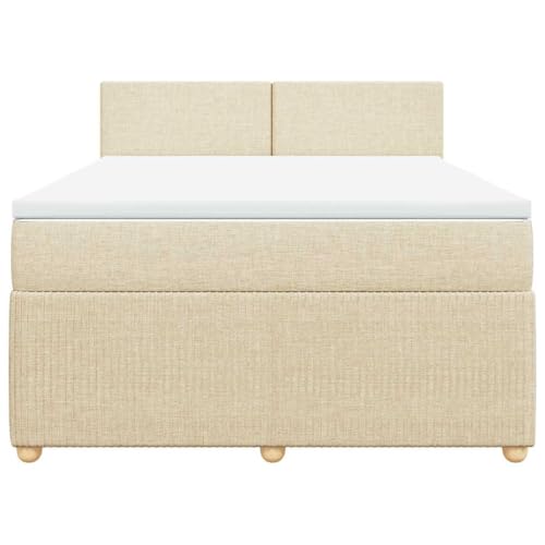 HEFZGDB Boxspringbett mit Matratze Creme 160x200 cm Stoff Ehebett Gästebett Einzelbetten Bettrahmen für Herberge Wohnbereich Schlafzimmer Gästezimmer von HEFZGDB