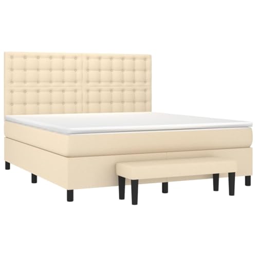 HEFZGDB Boxspringbett mit Matratze Creme 160x200 cm Stoff Jugendbett Gästebett Bed Frame Einzelbett für Schlafzimmer Gästezimmer Herberge Wohnbereich von HEFZGDB