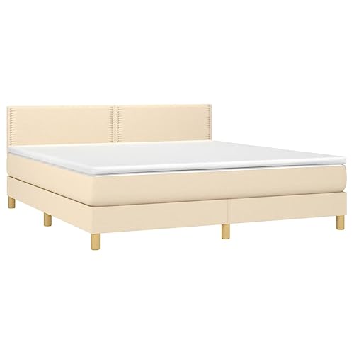 HEFZGDB Boxspringbett mit Matratze Creme 160x200 cm Stoff Single Bed Gästebett Einzelbetten Einzelbett für Herberge Gästezimmer Wohnbereich Schlafzimmer von HEFZGDB