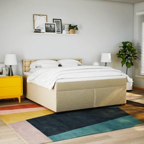 HEFZGDB Boxspringbett mit Matratze Creme 180x200 cm Stoff Daybed Gästebett Bettgestell Einzelbett für Gästezimmer Schlafzimmer Wohnbereich Herberge HEFZGDB Boxspringbett mit Matratze Creme 180x200 cm Stoff Daybed Gästebett Bettgestell Einzelbett für Gästezimmer Schlafzimmer Wohnbereich Herberge von HEFZGDB