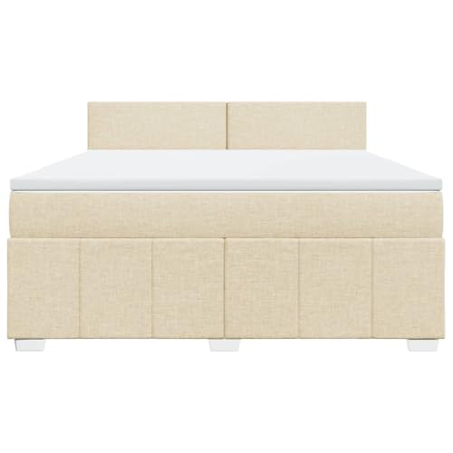HEFZGDB Boxspringbett mit Matratze Creme 180x200 cm Stoff Jugendbett Bettgestell Familienbett Doppelbett für Gästezimmer Wohnbereich Schlafzimmer Herberge HEFZGDB Boxspringbett mit Matratze Creme 180x200 cm Stoff Jugendbett Bettgestell Familienbett Doppelbett für Gästezimmer Wohnbereich Schlafzimmer Herberge von HEFZGDB