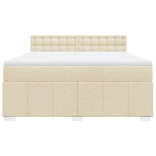 HEFZGDB Boxspringbett mit Matratze Creme 180x200 cm Stoff Jugendbett Bettgestell Familienbett Doppelbett für Gästezimmer Wohnbereich Schlafzimmer Herberge HEFZGDB Boxspringbett mit Matratze Creme 180x200 cm Stoff Jugendbett Bettgestell Familienbett Doppelbett für Gästezimmer Wohnbereich Schlafzimmer Herberge von HEFZGDB