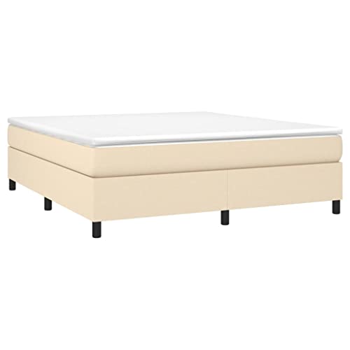 HEFZGDB Boxspringbett mit Matratze Creme 180x200 cm Stoff Jugendbett Gästebett Familienbett Bettrahmen für Wohnbereich Herberge Gästezimmer Schlafzimmer von HEFZGDB