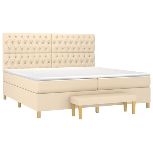 HEFZGDB Boxspringbett mit Matratze Creme 200x200 cm Stoff Guest Bed Gästebett Bed Frame Familienbett für Schlafzimmer Gästezimmer Wohnbereich Herberge von HEFZGDB