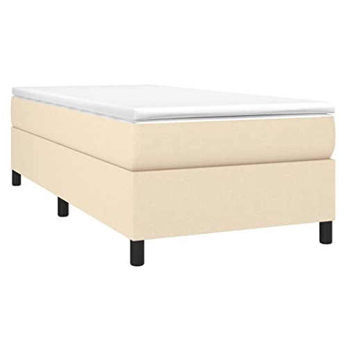 HEFZGDB Boxspringbett mit Matratze Creme 80x200 cm Stoff Jugendbett Gästebett Familienbett Bettrahmen für Wohnbereich Herberge Gästezimmer Schlafzimmer von HEFZGDB