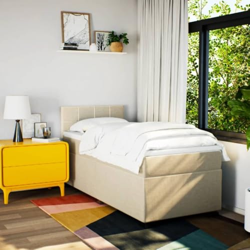 HEFZGDB Boxspringbett mit Matratze Creme 90x190 cm Stoff Daybed Gästebett Bettgestell Einzelbett für Gästezimmer Schlafzimmer Wohnbereich Herberge von HEFZGDB