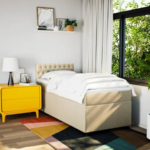 HEFZGDB Boxspringbett mit Matratze Creme 90x200 cm Stoff Daybed Gästebett Bettgestell Einzelbett für Gästezimmer Schlafzimmer Wohnbereich Herberge HEFZGDB Boxspringbett mit Matratze Creme 90x200 cm Stoff Daybed Gästebett Bettgestell Einzelbett für Gästezimmer Schlafzimmer Wohnbereich Herberge von HEFZGDB