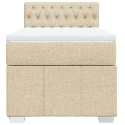 HEFZGDB Boxspringbett mit Matratze Creme 90x200 cm Stoff Jugendbett Bettgestell Familienbett Doppelbett für Gästezimmer Wohnbereich Schlafzimmer Herberge HEFZGDB Boxspringbett mit Matratze Creme 90x200 cm Stoff Jugendbett Bettgestell Familienbett Doppelbett für Gästezimmer Wohnbereich Schlafzimmer Herberge von HEFZGDB
