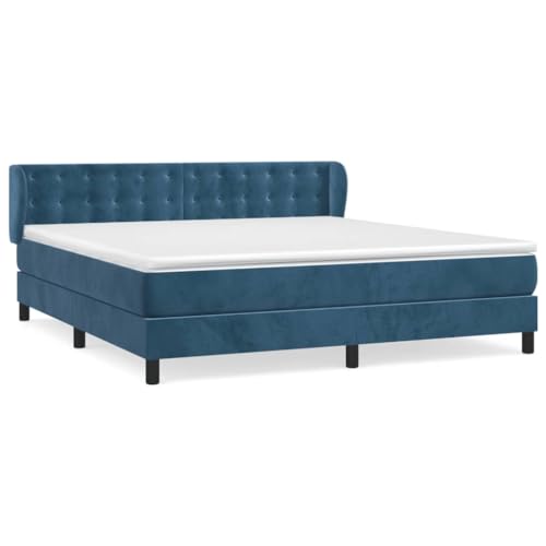 HEFZGDB Boxspringbett mit Matratze Dunkelblau 160x200 cm Samt Jugendbett Gästebett Bettgestell Single Bed für Gästezimmer Wohnbereich Schlafzimmer Herberge von HEFZGDB