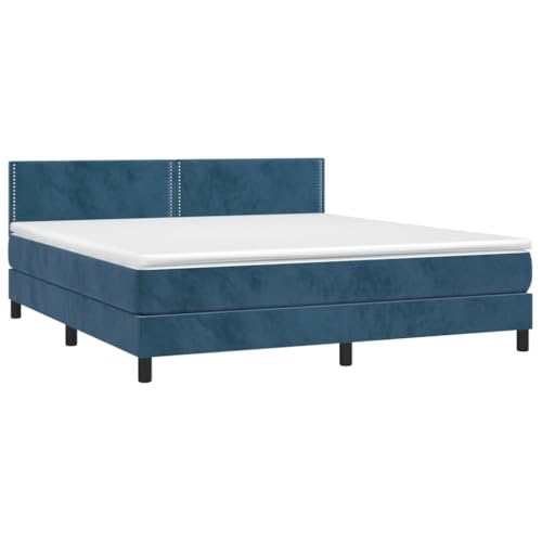HEFZGDB Boxspringbett mit Matratze Dunkelblau 160x200 cm Samt Jugendbett Gästebett Einzelbetten Doppelbett für Herberge Gästezimmer Schlafzimmer Wohnbereich von HEFZGDB