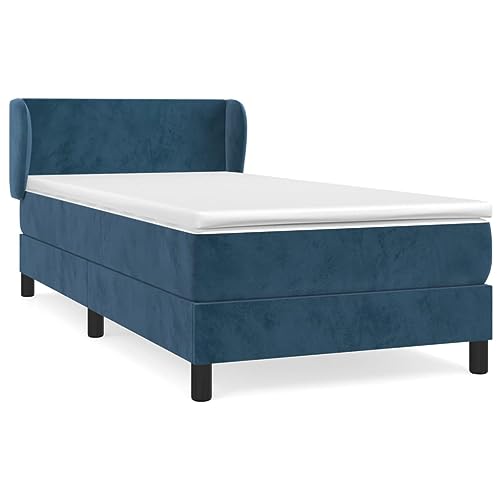 HEFZGDB Boxspringbett mit Matratze Dunkelblau 90x190 cm Samt Jugendbett Gästebett Bettgestell Single Bed für Gästezimmer Wohnbereich Schlafzimmer Herberge von HEFZGDB