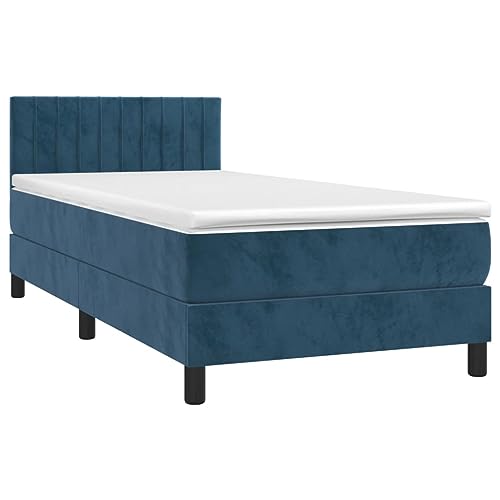 HEFZGDB Boxspringbett mit Matratze Dunkelblau 90x200 cm Samt Jugendbett Gästebett Einzelbetten Doppelbett für Herberge Gästezimmer Schlafzimmer Wohnbereich von HEFZGDB