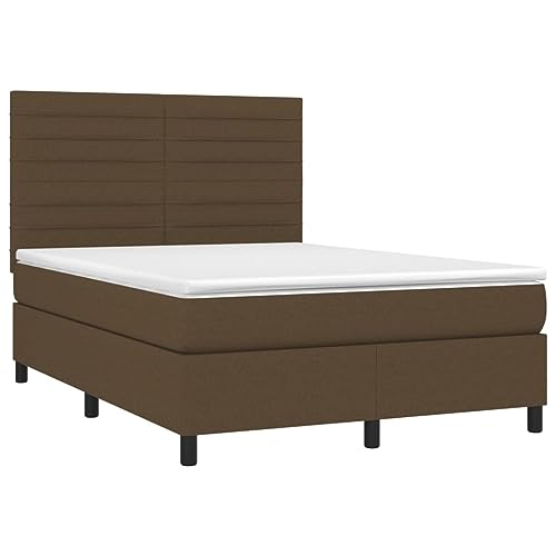 HEFZGDB Boxspringbett mit Matratze Dunkelbraun 140x200 cm Stoff Double Bed Gästebett Bed Frame Doppelbett für Gästezimmer Wohnbereich Schlafzimmer Herberge von HEFZGDB