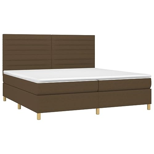 HEFZGDB Boxspringbett mit Matratze Dunkelbraun 200x200 cm Stoff Daybed Gästebett Bed Frame Bettrahmen für Herberge Wohnbereich Gästezimmer Schlafzimmer von HEFZGDB