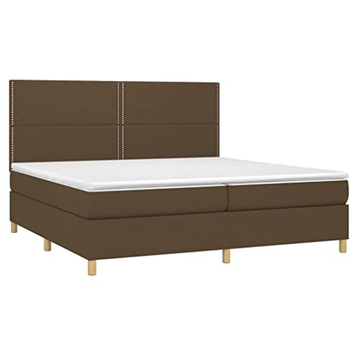 HEFZGDB Boxspringbett mit Matratze Dunkelbraun 200x200 cm Stoff Daybed Gästebett Bed Frame Bettrahmen für Herberge Wohnbereich Gästezimmer Schlafzimmer von HEFZGDB