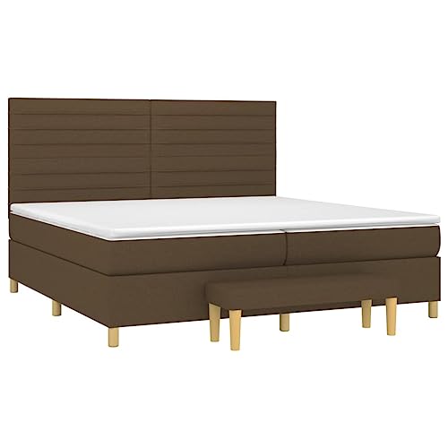 HEFZGDB Boxspringbett mit Matratze Dunkelbraun 200x200 cm Stoff Guest Bed Gästebett Bed Frame Familienbett für Schlafzimmer Gästezimmer Wohnbereich Herberge von HEFZGDB
