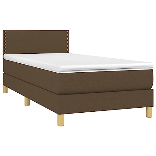 HEFZGDB Boxspringbett mit Matratze Dunkelbraun 90x190 cm Stoff Single Bed Gästebett Einzelbetten Einzelbett für Herberge Gästezimmer Wohnbereich Schlafzimmer von HEFZGDB