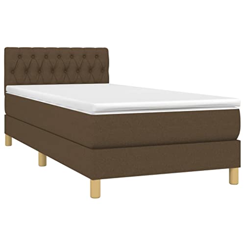 HEFZGDB Boxspringbett mit Matratze Dunkelbraun 90x190 cm Stoff Single Bed Gästebett Einzelbetten Einzelbett für Herberge Gästezimmer Wohnbereich Schlafzimmer von HEFZGDB
