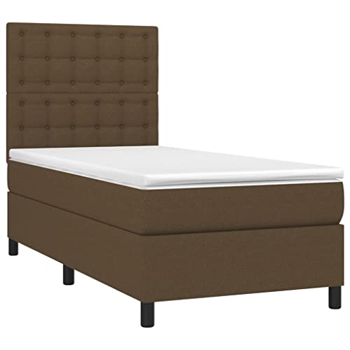 HEFZGDB Boxspringbett mit Matratze Dunkelbraun 90x200 cm Stoff Double Bed Gästebett Bed Frame Doppelbett für Gästezimmer Wohnbereich Schlafzimmer Herberge von HEFZGDB