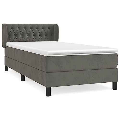 HEFZGDB Boxspringbett mit Matratze Dunkelgrau 100x200 cm Samt Jugendbett Gästebett Bettgestell Single Bed für Gästezimmer Wohnbereich Schlafzimmer Herberge von HEFZGDB