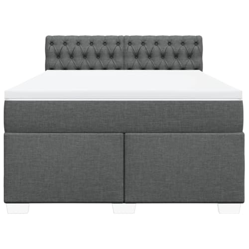 HEFZGDB Boxspringbett mit Matratze Dunkelgrau 140x200 cm Stoff Ehebett Bettgestell Einzelbetten Doppelbett für Schlafzimmer Herberge Wohnbereich Gästezimmer von HEFZGDB