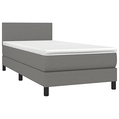 HEFZGDB Boxspringbett mit Matratze Dunkelgrau 90x190 cm Stoff Single Bed Bed Frame Einzelbetten Doppelbett für Herberge Schlafzimmer Wohnbereich Gästezimmer von HEFZGDB